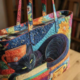 Handgefertigte Tasche | Die schwarze Katze und die Bücher
