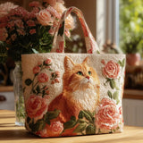 Handgefertigte Tasche | Die braune Katze und die Rose