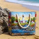 Handgefertigte Strandtasche | Leuchtturm-Glühen