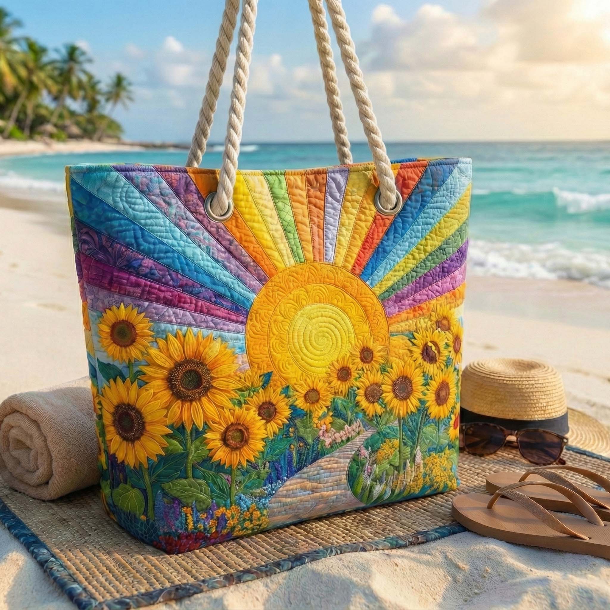 Handgefertigte Strandtasche | Regenbogensonne