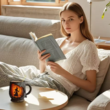 Handgefertigte 3D-Tasse – Hexen- und Katzendesign